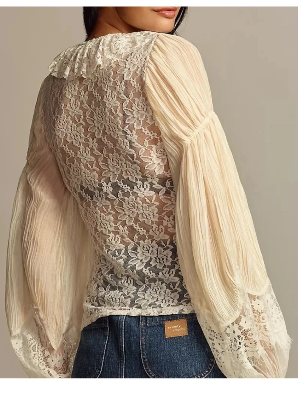 Anthropologie Sheer Lace Boho Long Sleeve Blouse